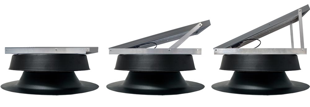 Natural Light solar attic fans in steep, medium and flat panel positions