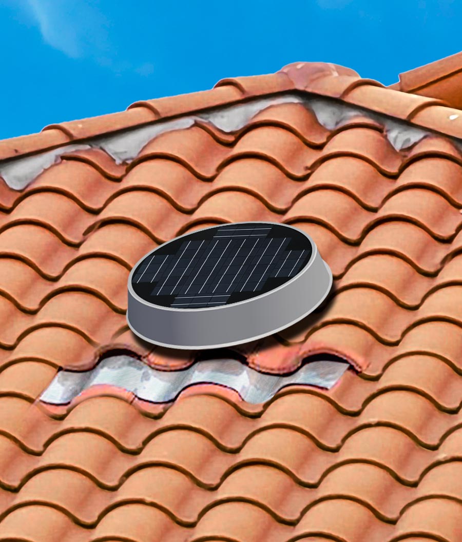 Natural Light gray tile profile fan installed on clay tile roof